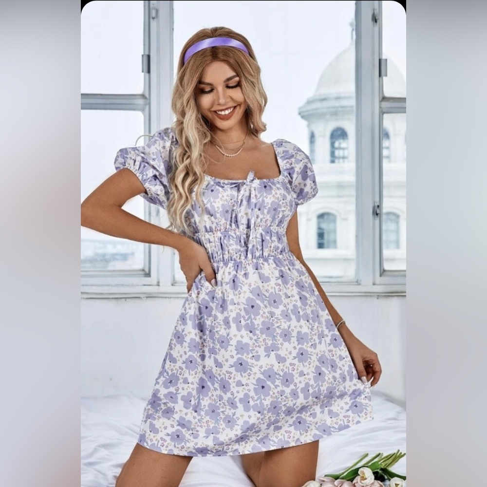NWOT Shein Floral Cottagecore Boho Girly Cute Purple Dress